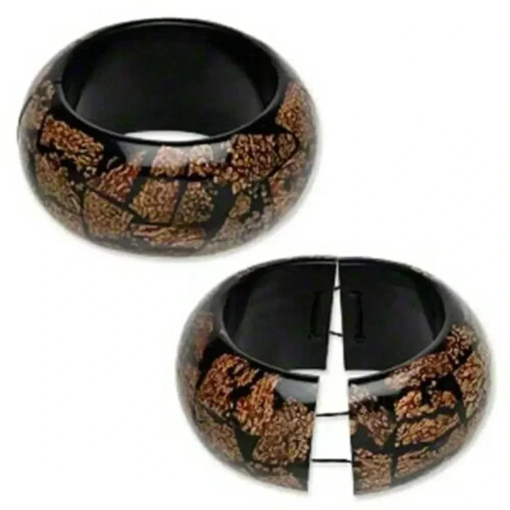 Hand Crafted Brown Black Luan Tree Wood Bark Stretch Bangle Bracelet Philippines